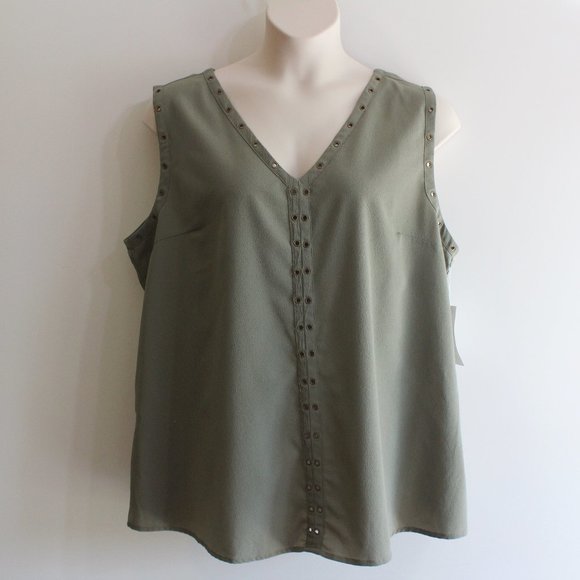 Women's Sleeveless Grommet Top Plus Size 3X Khaki Green - Picture 1 of 5
